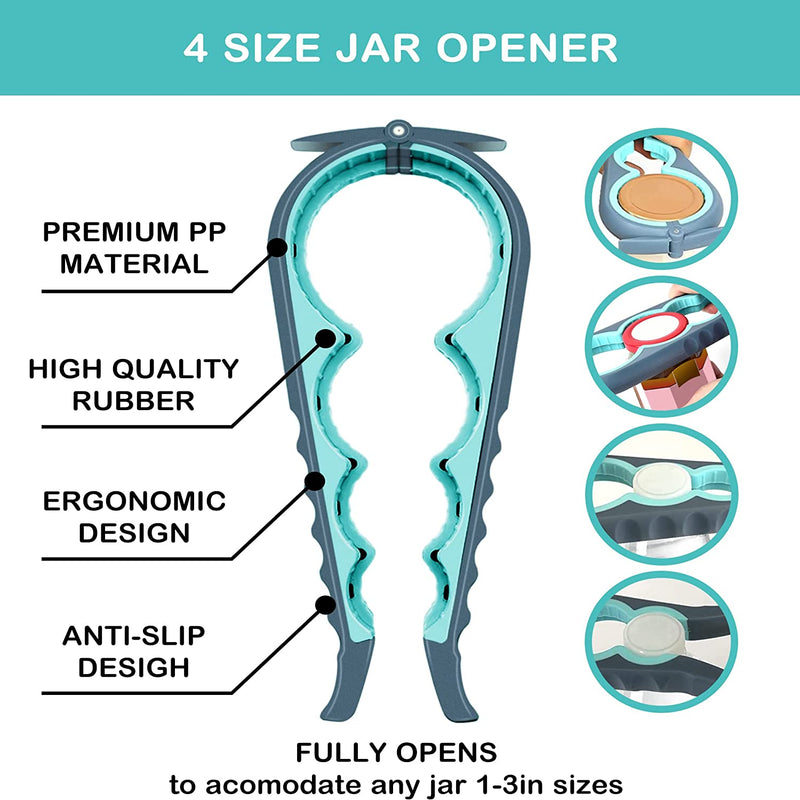 Jar Opener for Weak Hands, Seniors with Arthritis, 5 in 1 Multi Function Bottle Opener Lid Opener For Arthritic Hands with Non Slip Rubber Jar opener Gripper Pad and Corkscrew Wine Opener(BLUE)