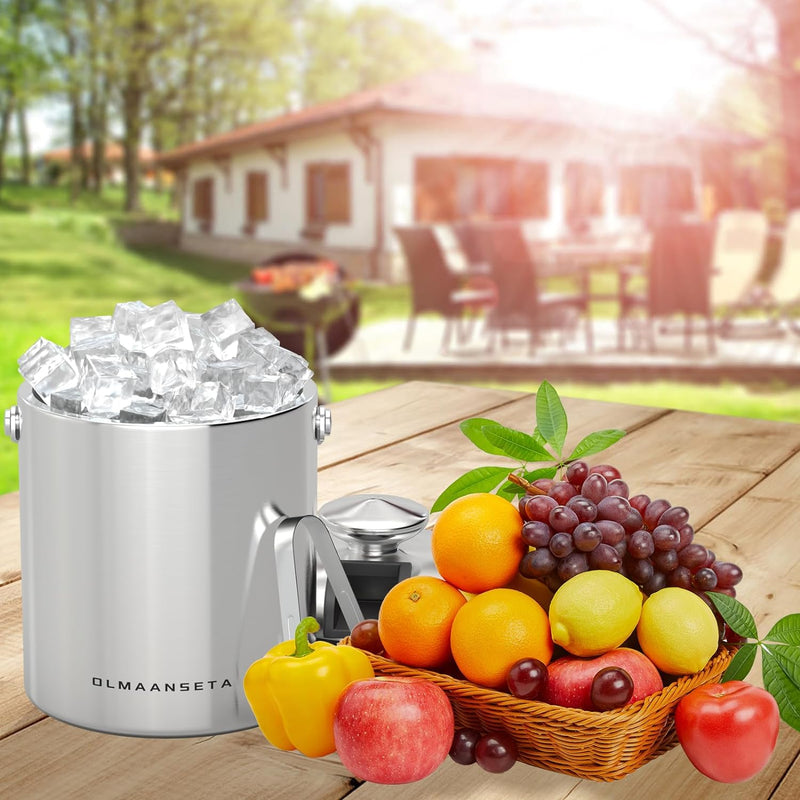 Olmaanseta Small Ice Bucket For Cocktail Bar With Lid And Tongs,Stainless Steel Insulated Ice Cube Bucket,Bar Ice Bucket For parties Wine Cooler Buckets