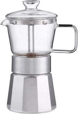 SIXAQUAE Moka Stovetop Espresso Maker,Crystal Glass-top & Aluminum Espresso Moka Pot,Classic Italian coffee maker,120ml(3cup)