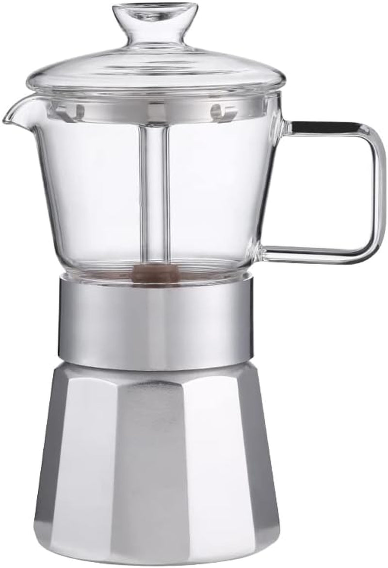 SIXAQUAE Moka Stovetop Espresso Maker,Crystal Glass-top & Aluminum Espresso Moka Pot,Classic Italian coffee maker,120ml(3cup)