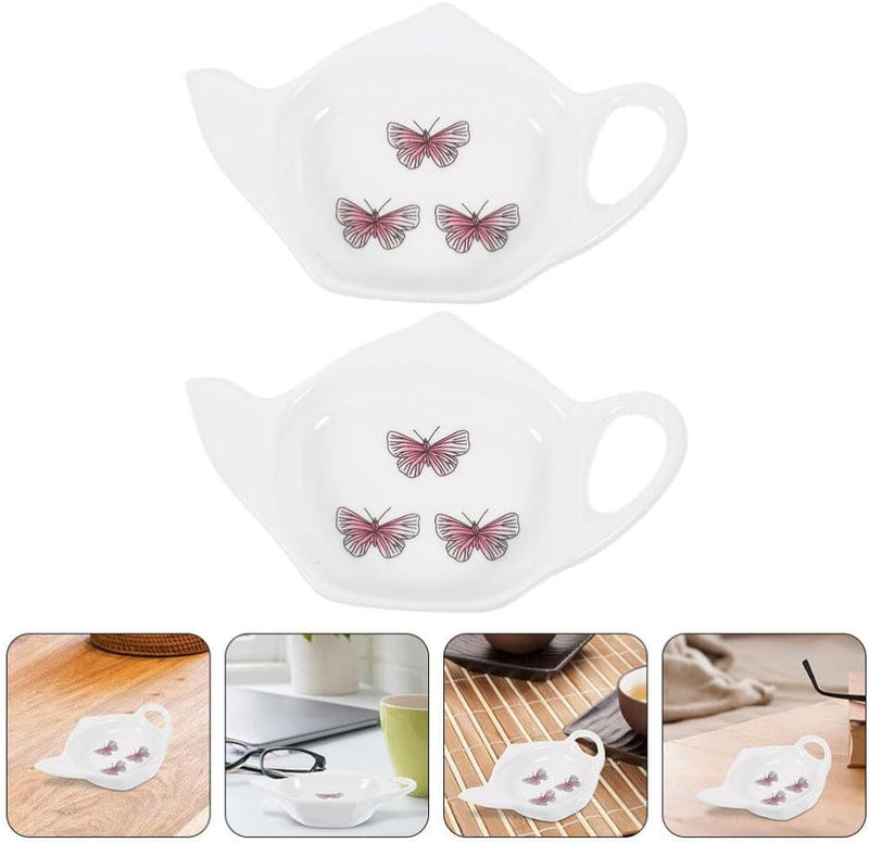 ABOOFAN 2pcs Tea Bag Plate, Ceramic Tea Bag Holder Teapot Shaped Teabag Coaster Seasoning Dishes Salad Soy Dipping Bowls Spoon Rests Holder Snack Plate for Sauce Dessert