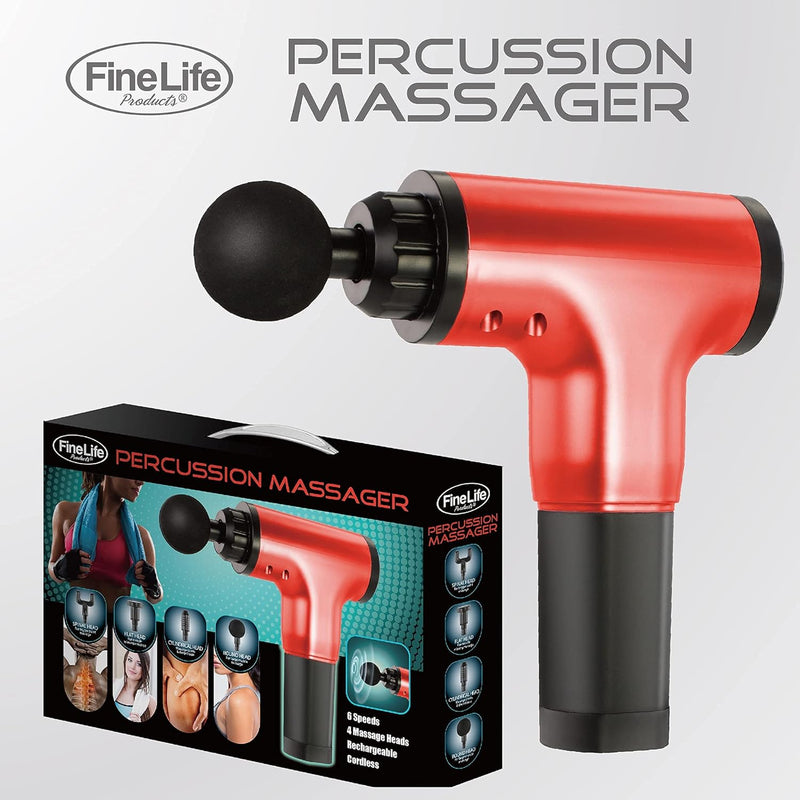 Deep Tissue Percussion Red Massager - Perfect for Muscle Recovery - Targeted Back Massager - Comes with 4 Different Attachment - Powerful Motor and Lasting Battery