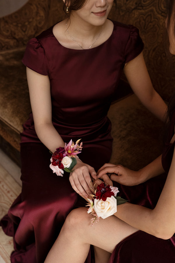 Romantic Marsala Wrist Corsages - Elegant Floral Accessories
