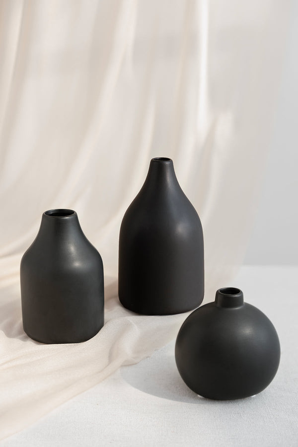 Black Ceramic Vases - 3 Unique Styles