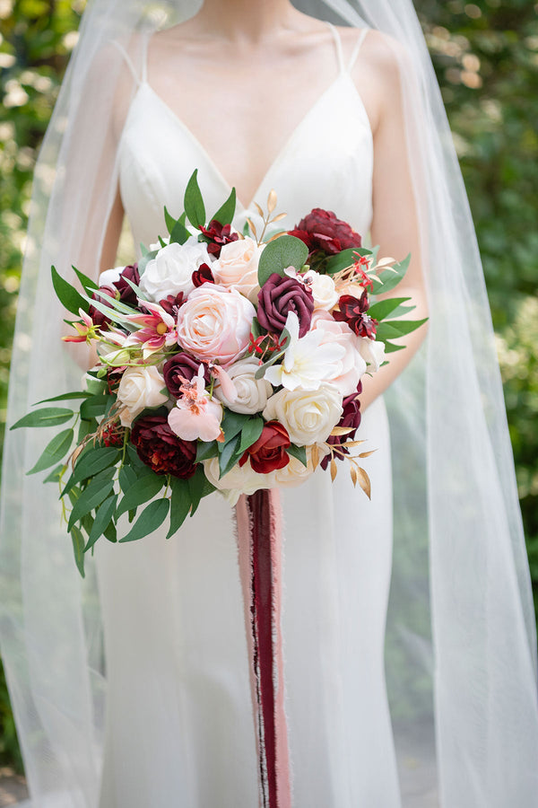 Round Bridal Bouquet - Romantic Marsala