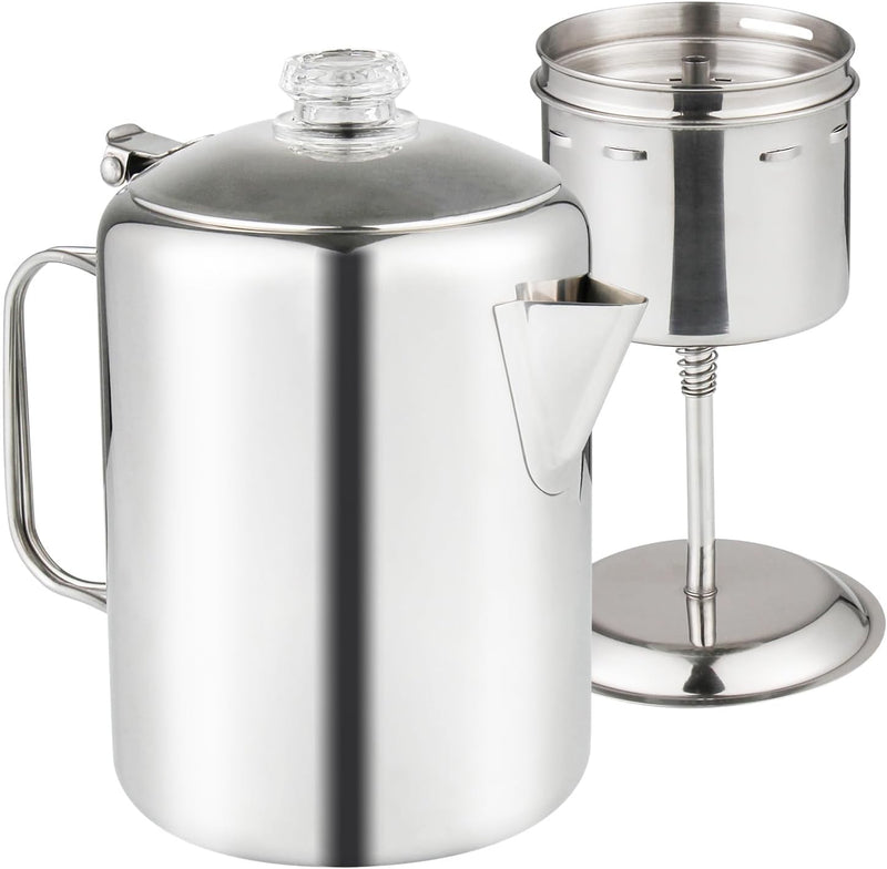 APOXCON Coffee Percolator, Camping Coffee Pot 9 Cups Stainless Steel Coffee Maker with Clear Top Glass Knob, Percolator Coffee Pot for Campfire or Stovetop Coffee Making Outdoor Traveling Fast Brew