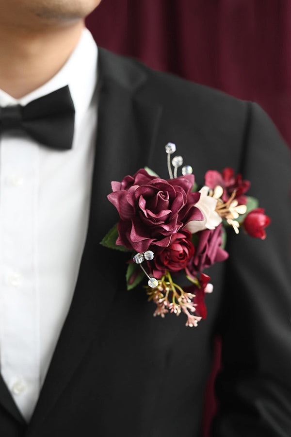 Grooms Marsala Pocket Square Boutonniere