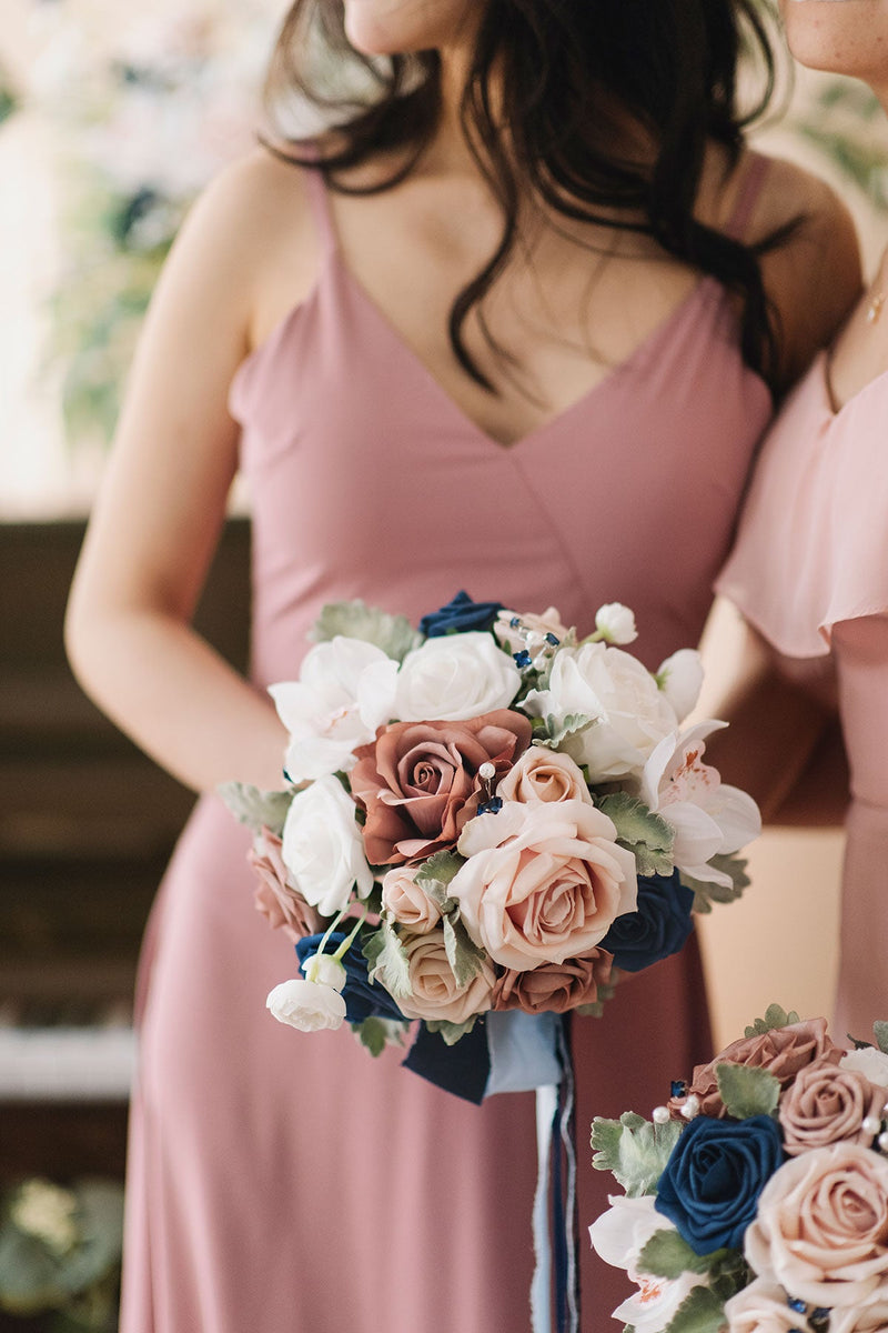 Bridal Party Bouquets - Dusty Rose  Navy