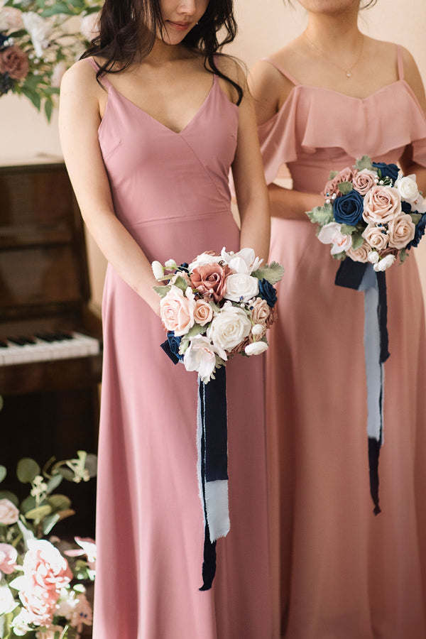 Bridal Party Bouquets - Dusty Rose  Navy