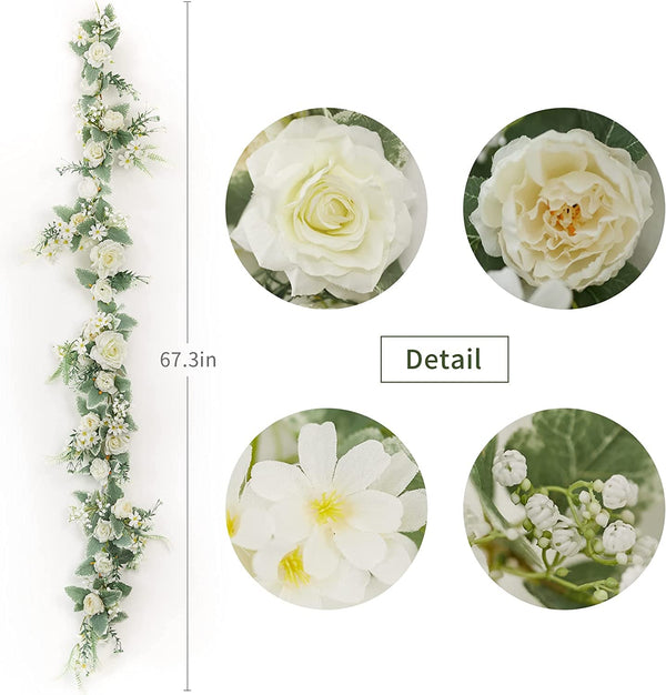 Handcrafted Artificial Flower Garland - Rose Greenery for Wedding Decor Cream White