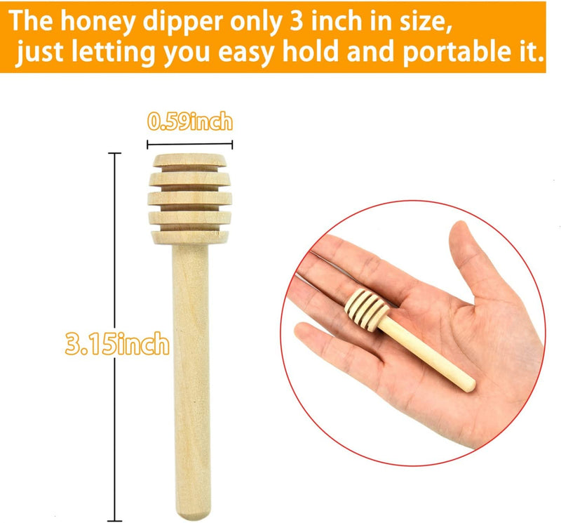 WEFOO 100 Pack Mini 3 Inch Portable Wooden Honey Dipper Sticks for Honey Jar Dispense Drizzle Honey, Wedding Party Favors