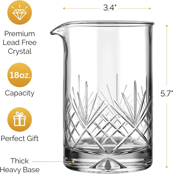 Mofado Crystal Cocktail Mixing Glass - Premium 18oz 550ml - Solid, Stable, Sturdy Hand Blown Crystal - Professional Quality Barware