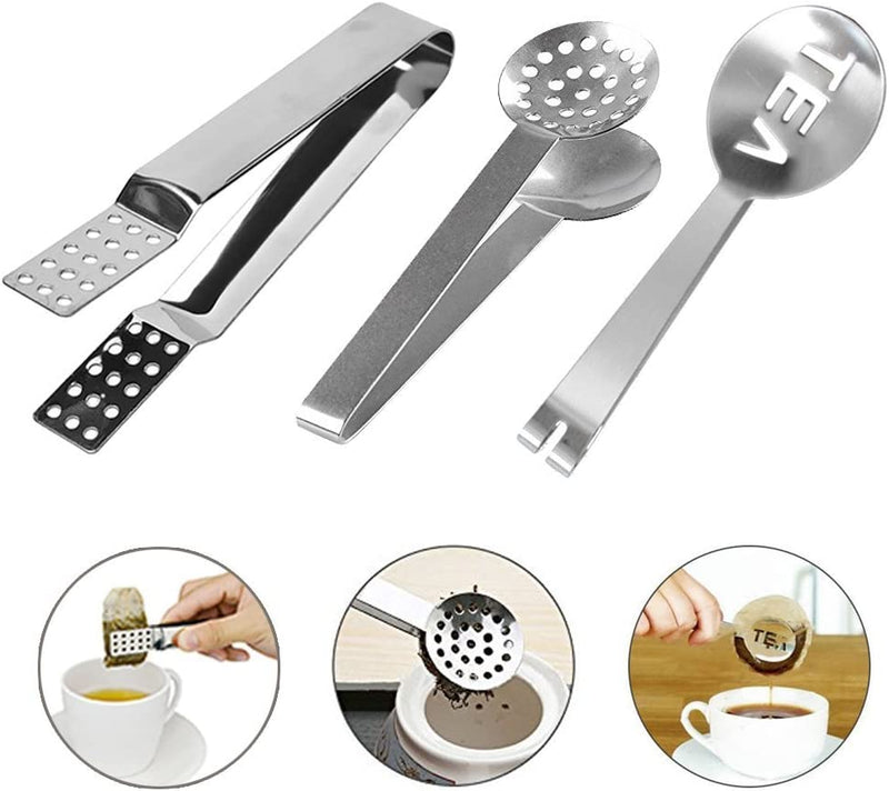 Haishell 3 Pcs Stainless Steel Tea Bag Tongs Teabag Squeezer Strainer Holder Grip Metal Spoon Mini Sugar Clip Kitchen Bar Tools