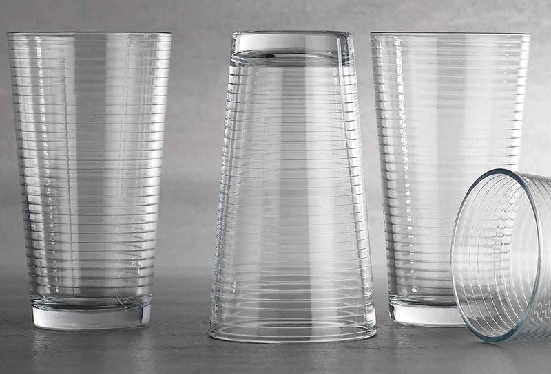 Glaver's Drinking Glasses - Set of 10 - Highball Glass Cups, Premium Quality Cooler 17 Oz. Ribbed Glassware. Ideal for Water, Juice, Cocktails, and Iced Tea. Dishwasher Safe.