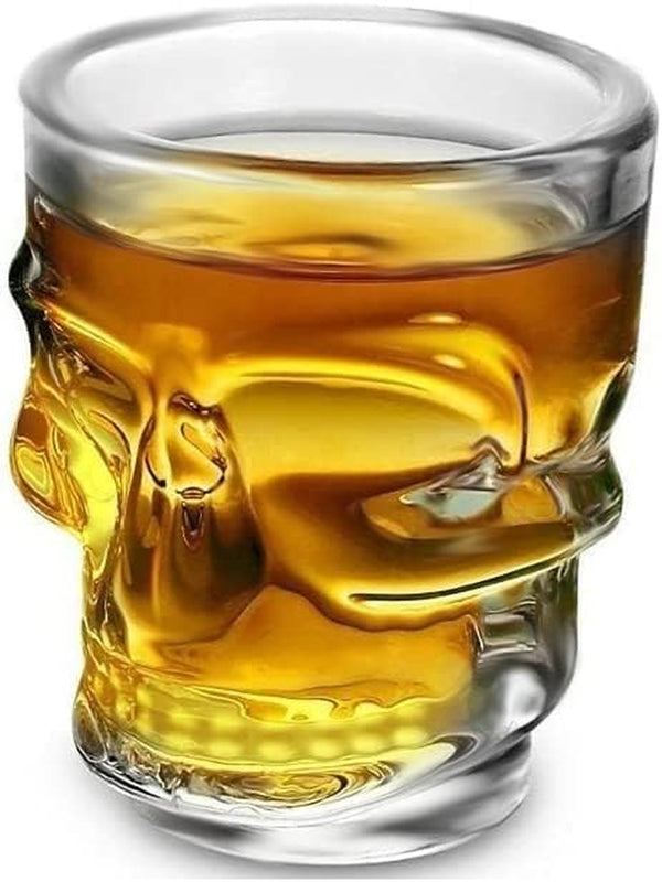 Circleware Skull Face Heavy Base Whiskey Shot Glasses, Set of 6, Party Home and Entertainment Dining Beverage Drinking Glassware for Brandy, Liquor, Bar Decor, Jello Cups, 1.75 oz, Clear