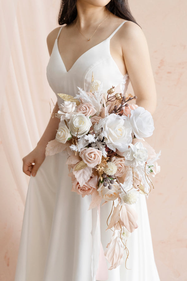 Bridal Bouquet - White Beige Cascade