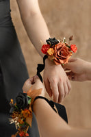 Wrist Corsages in Black & Pumpkin Orange