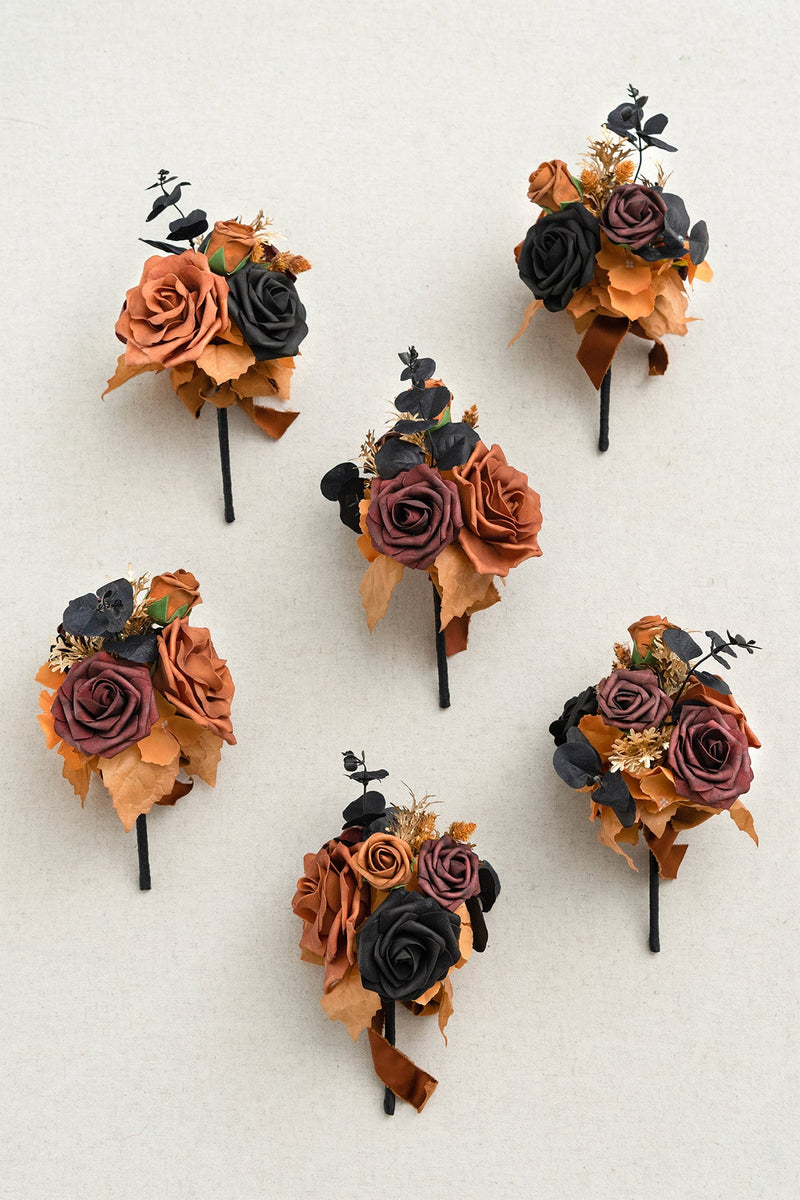 Mini Flower Centerpiece Set in Black  Pumpkin Orange