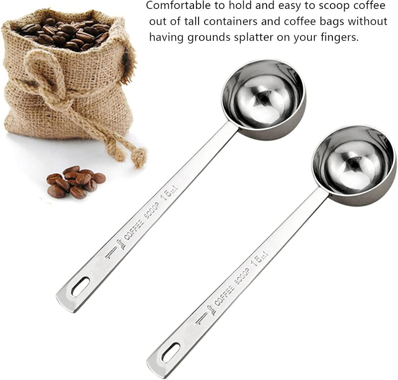 2-piece stainless steel coffee measuring spoon coffee scoop, coffee scoop 1 tablespoon, long handle coffee scoop suitable for coffee powder and coffee making (silver-2pcs-15ml)