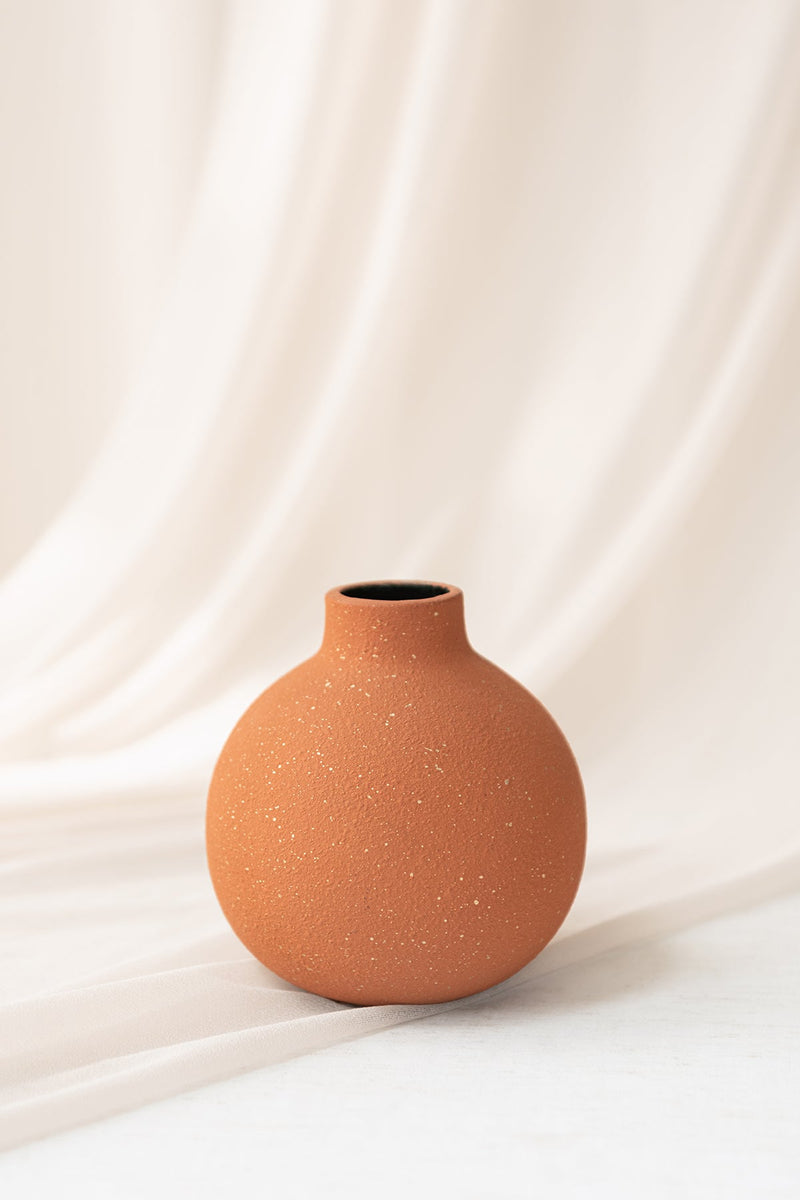 Ceramic Halloween Vase - Spherical Black  Pumpkin Orange Design