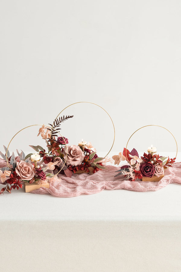 Burgundy  Dusty Rose Wreath Hoop Centerpiece Set