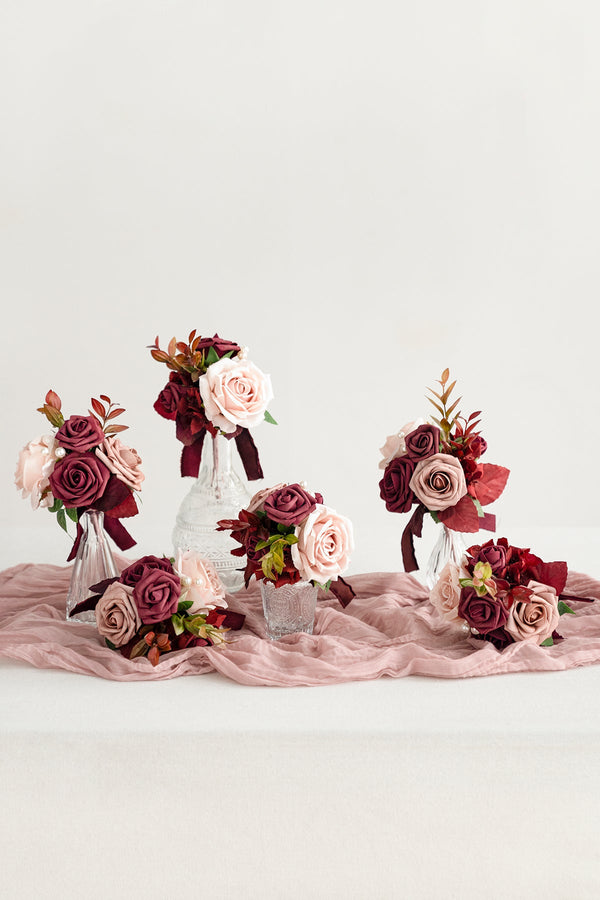 Burgundy  Dusty Rose Mini Flower Centerpiece Set