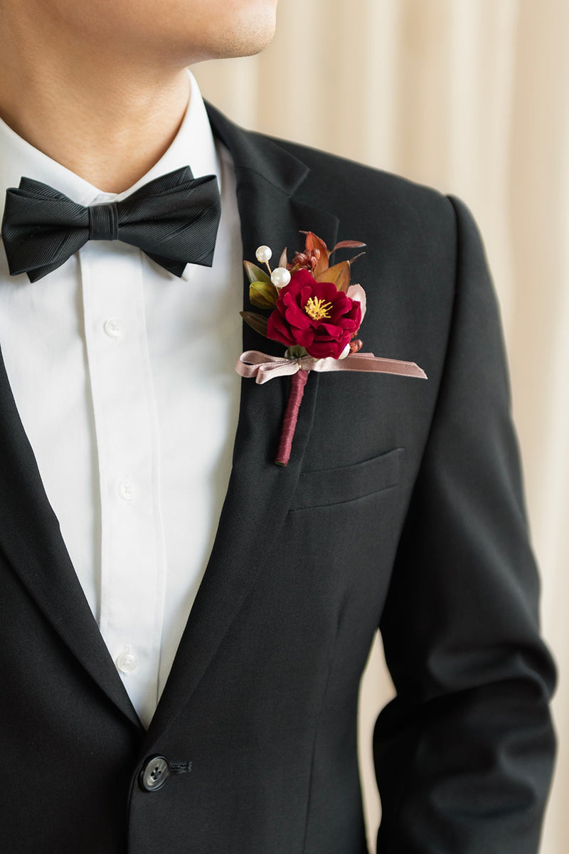 Burgundy Dusty Rose Boutonnieres for Guests