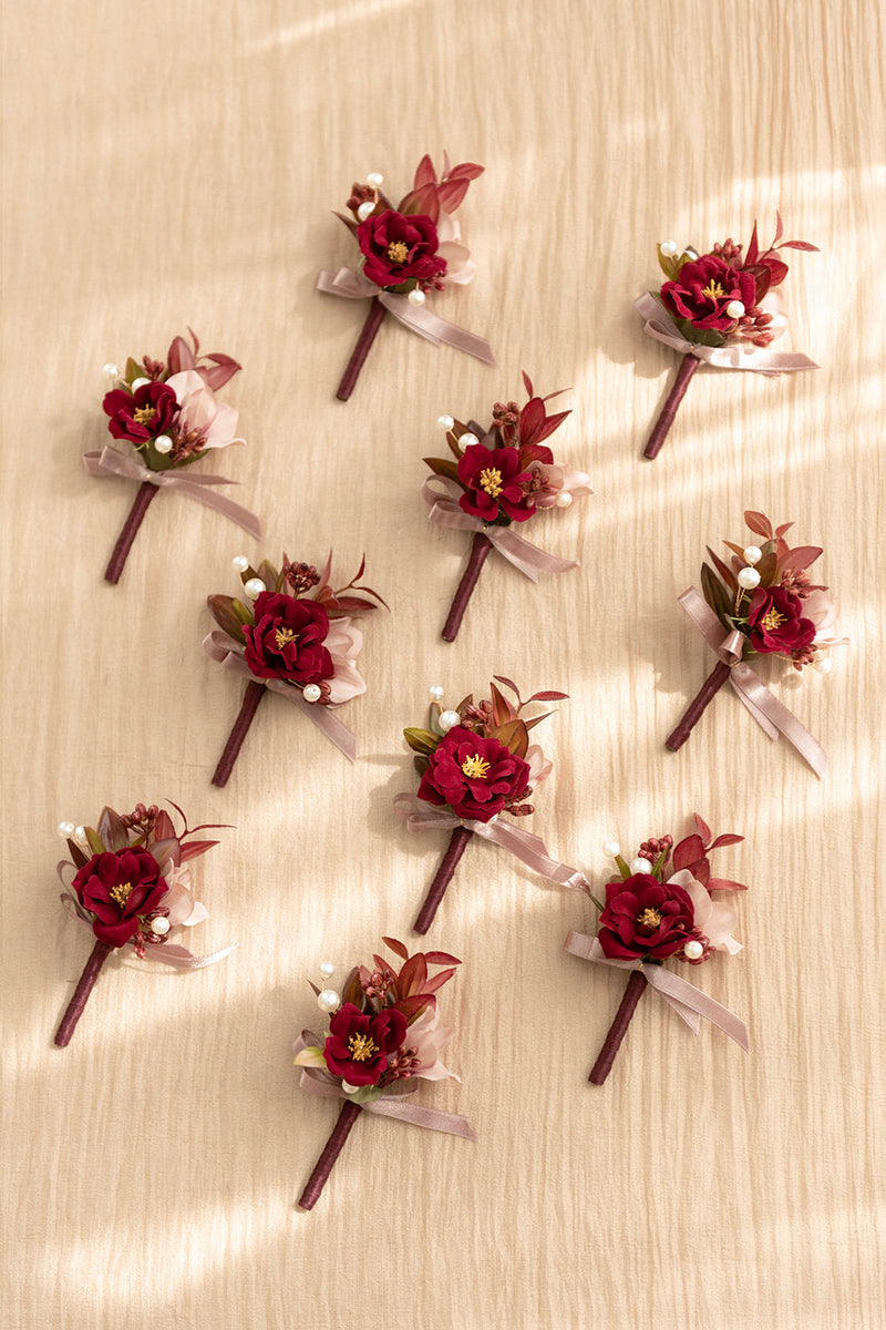 Burgundy Dusty Rose Boutonnieres for Guests