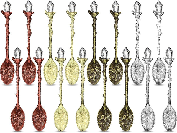 Retro Spoon Crystal Alloy Spoon Witch Spoon Crystal Tea Spoon Coffee Spoons Vintage Carved Coffee Spoon Crystal Head Spoons Decorative Dessert Spoons for Cafe Tableware Coffee Bar (16 Pieces)