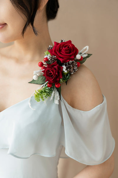 Shoulder Corsages in Christmas Red & Sparkle