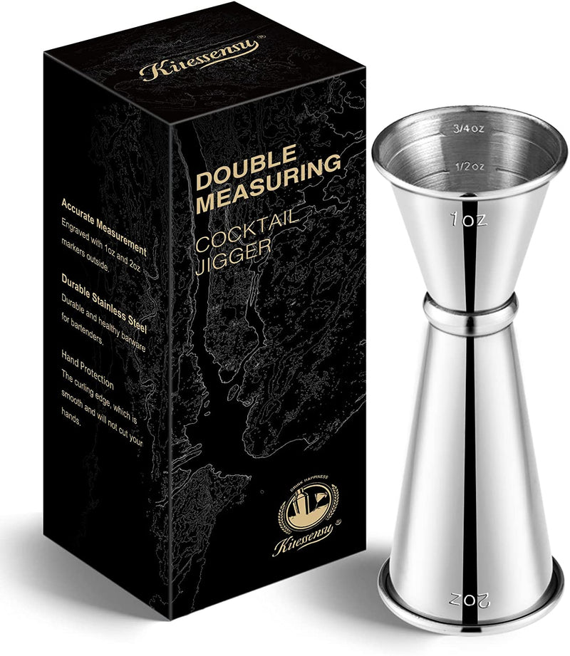 KITESSENSU Jigger for Bartending, Japanese Jigger 2 oz 1 oz with Measurements Inside, 18/8 Stainless Steel Cocktail Jiggers