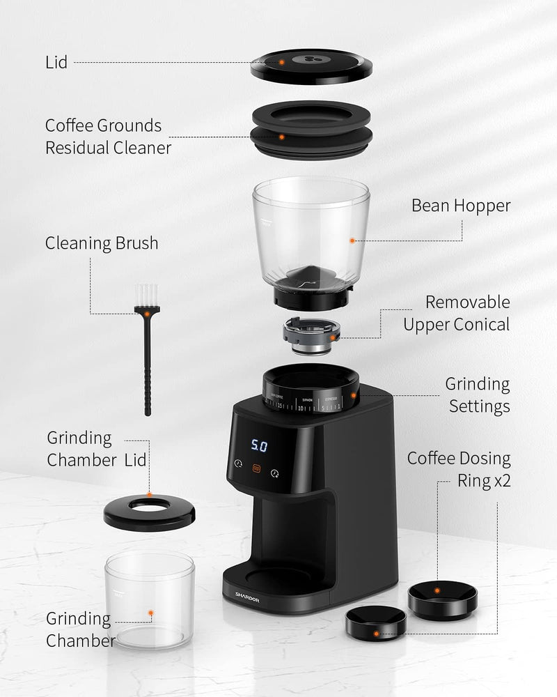 SHARDOR Conical Burr Coffee Grinder with Digital Timer Display, Electric Coffee Bean Grinder with 31 Precise Settings for Espresso/Drip/Pour Over/Cold Brew/French Press, Matte Black