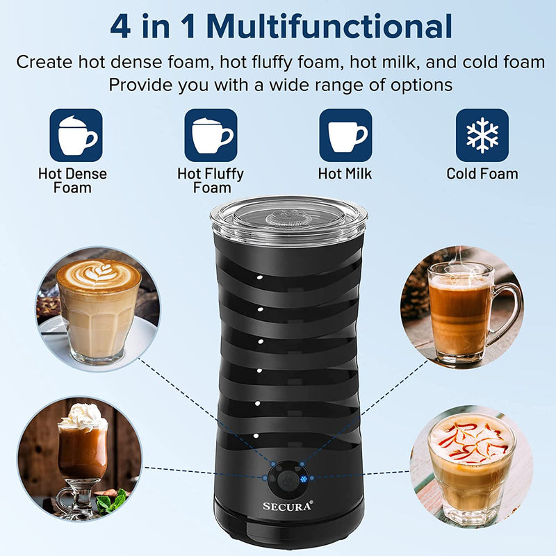 Secura Electric Milk Frother, Automatic Milk Steamer, 4-IN-1 Hot & Cold Foam Maker-8.4oz/240ml Milk Warmer for Latte, Cappuccinos, Macchiato with Silicone Spatula, Silent Operation & Shut-off