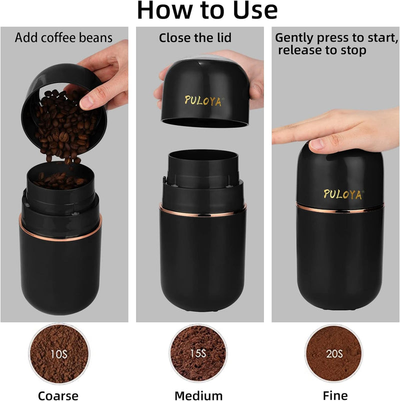 PULOYA Coffee Grinder Electric for Beans, Spices, Herbs, Grains and Nuts, Stainless Steel Blades, 2.8 oz, Black