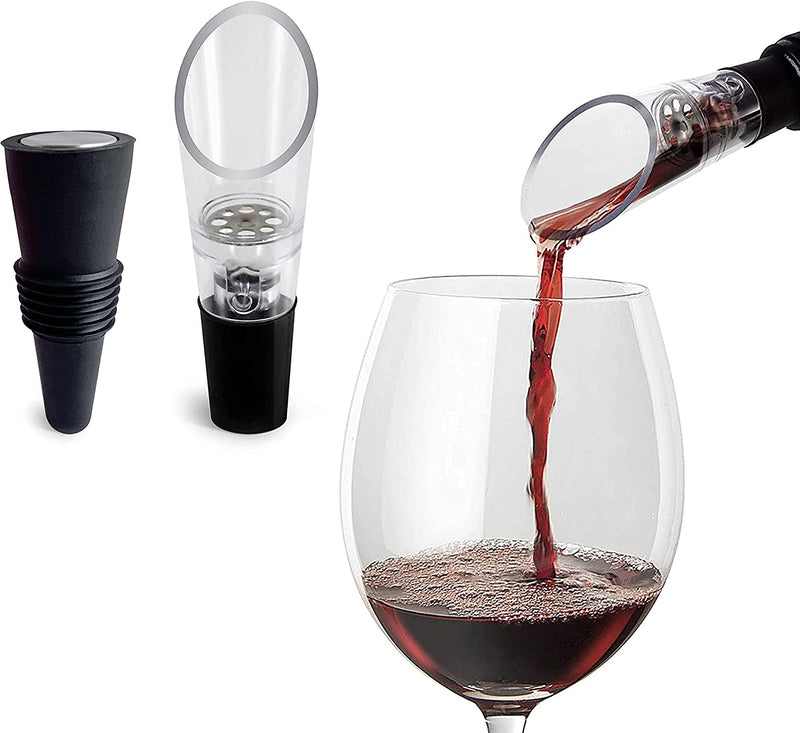 TenTen Labs Wine Aerator Pourer and Wine Pump Modern (2-pack) - Wine Stopper and Wine Saver - Modern Aerating Spout and Vacuum Stopper - Gift Box Included