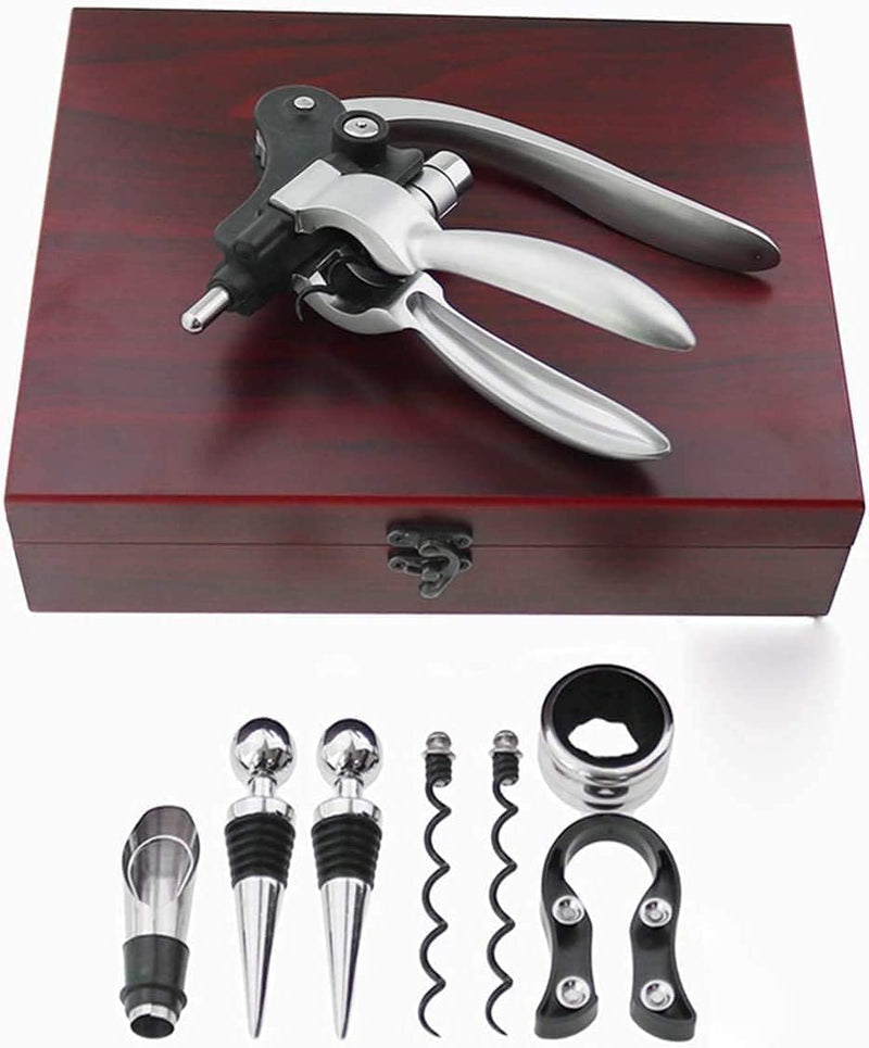 Wine Bottle Opener Gift Set for Wine Lovers, 8 PCS Corkscrew Wine Opener with Wood Case, Stainless Steel Wine Opener manual, Wine Opener Kit for Christmas Wine Gift Set