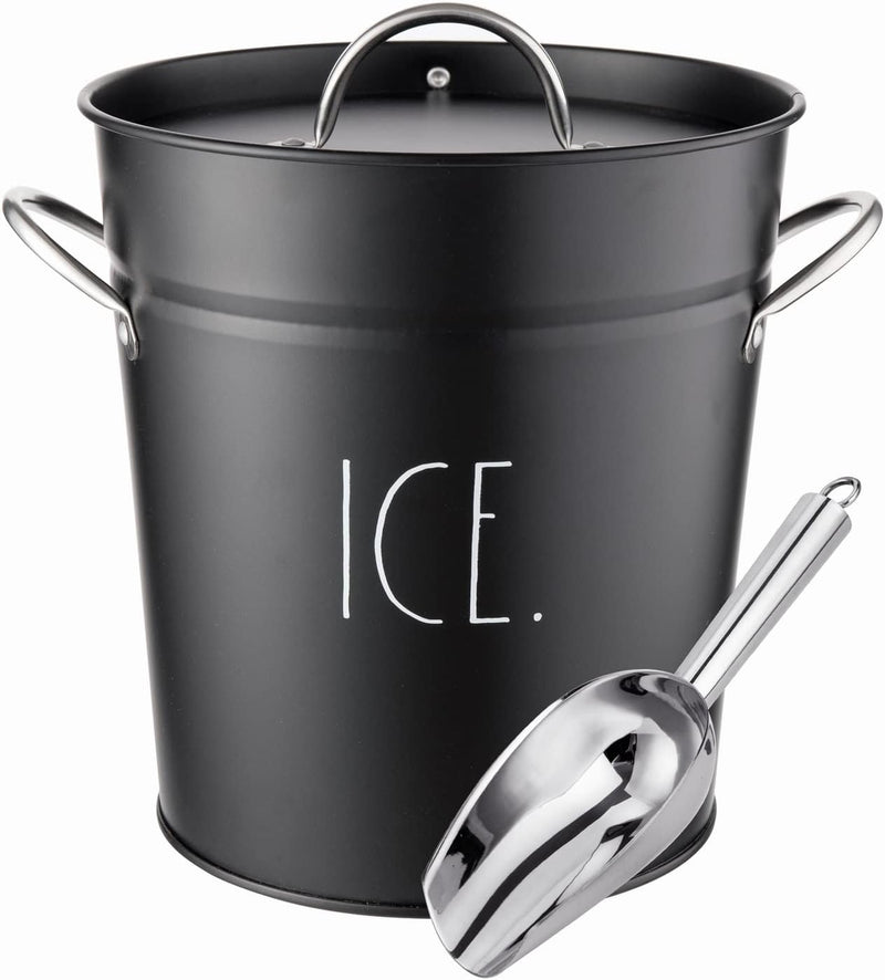 Rae Dunn Ice Bucket with Scoop - Stainless Steel Bucket with Handle, Lid and Tongs with a Water Filter - 3 Qt. Storage Bin for Ice Cubes for Bars, Parties, Backyard Barbeques, Picnics, and Camping