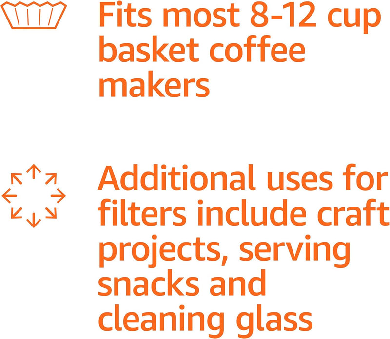 Amazon Basics Basket Coffee Filters for 8-12 Cup Coffee Makers, White, 200 Count