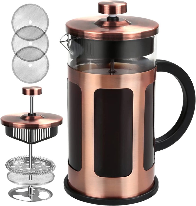 FAVIA French Press Coffee Maker 12 Ounce Stainless Steel with Borosilicate Glass Heat Resistant 4 Level Filtration System for Brew Coffee & Tea Dishwasher Safe 350ml (12oz, Stainless Black)