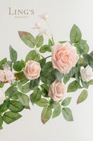 Artificial Rose Flower Runner Rustic Flower Garland Floral Arrangements Wedding Ceremony Backdrop Arch Flowers Table Centerpieces Decorations (5FT Long, Blush Cream)