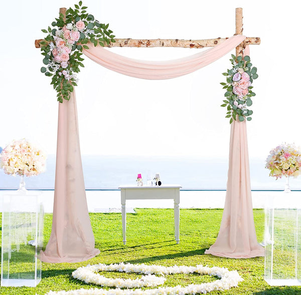 Artificial Wedding Arch Flowers Kit 3-Pack - Blush Pink Draping Fabric Floral Swag for Ceremony  Reception Backdrop Decoration
