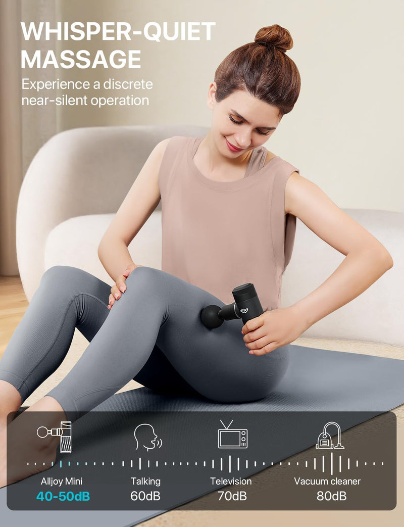 ALLJOY Mini Massage Gun Deep Tissue, Powerful Percussion Muscle Massager Gun with 4 Attachments, 4 Speed Settings, Compact Sports Handheld Massager for Muscles Neck Back Arms