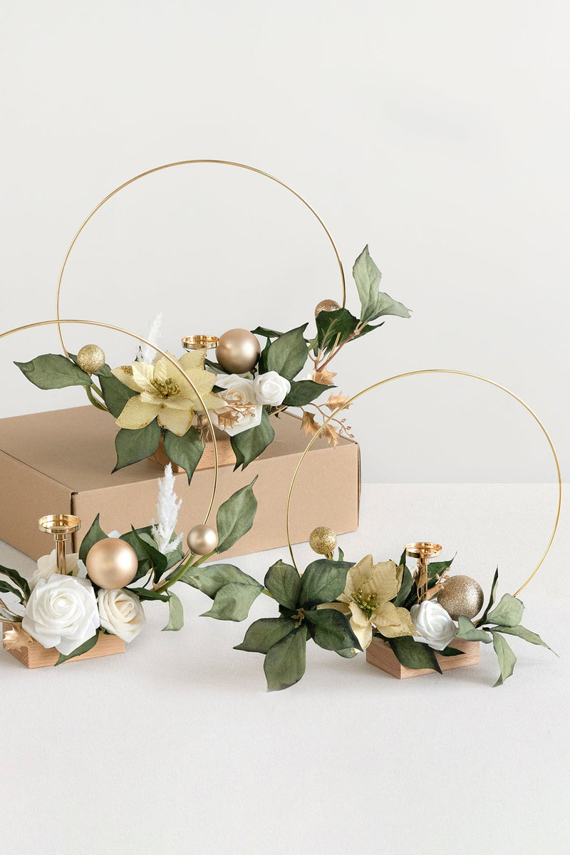 Champagne Christmas Wreath Hoop Centerpiece Set