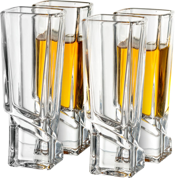 JoyJolt Carre Shot Glasses Square Heavy Base Shot Glass Set Of 4, 1.8-Ounce