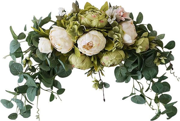 295 Spring Floral Swag with Peony Flowers and Eucalyptus Leaves - Home Garden Decor