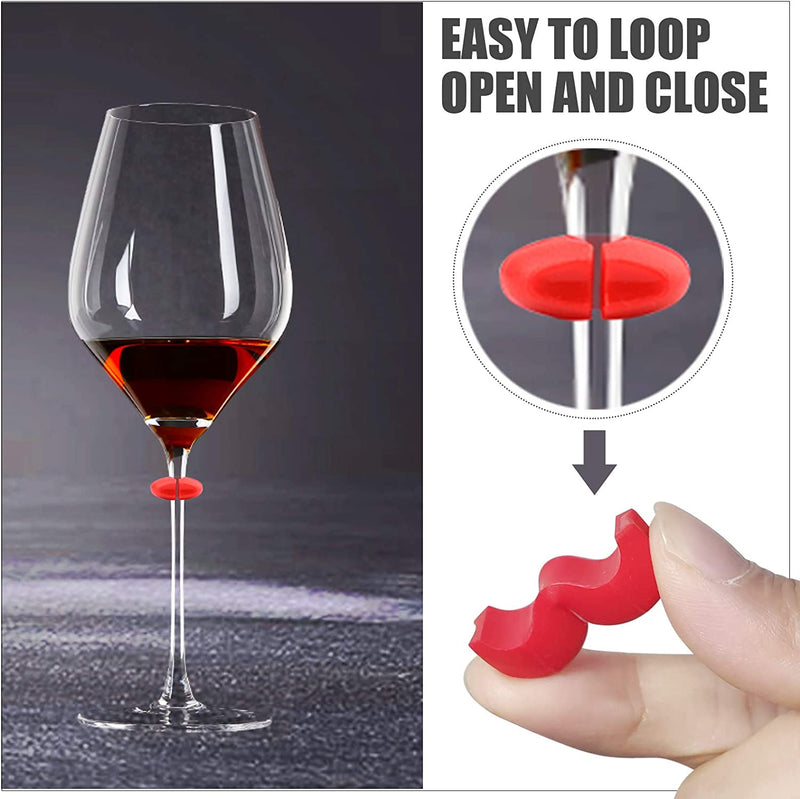 26Pcs Wine Glass Charms Tags with Bottle Stopper, Silicone Wine Glass Drink Markers for Bar Party Martinis Cocktail Champagne Stem Glasses