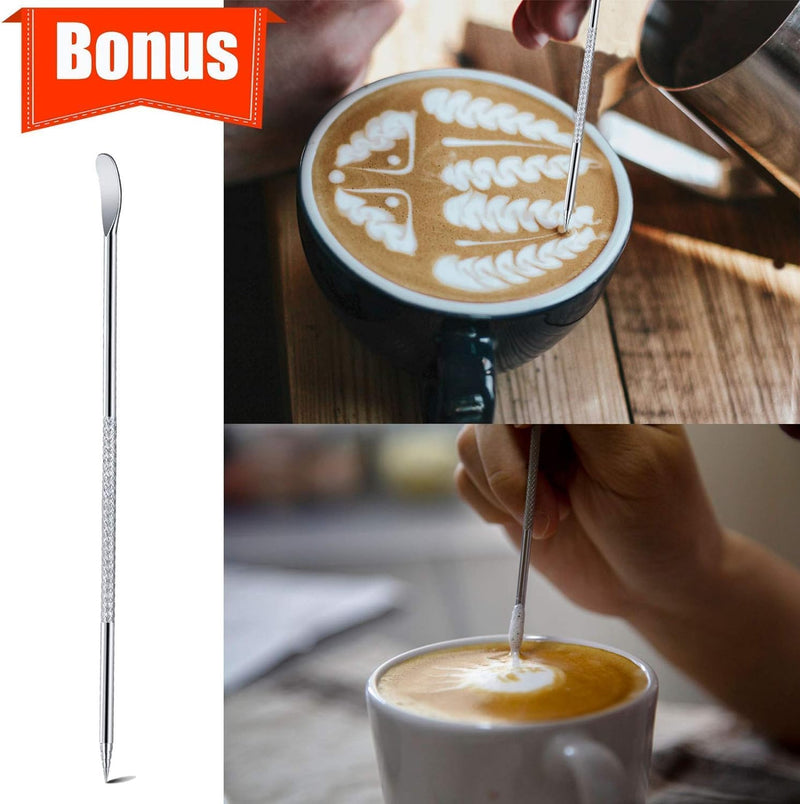 Milk Frothing Pitcher, 12oz 20oz 32oz Espresso Steaming Pitchers Stainless Steel Cappuccino Coffee Machine Accessories Barista Tools Steamer Froth Pitchers Milk Jug Cup with Decorating Pen Latte Art