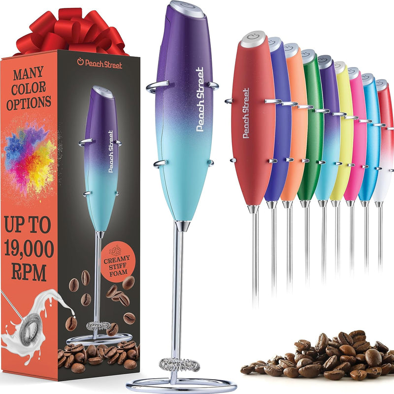 Powerful Handheld Milk Frother, Mini Milk Frother, Battery Operated Stainless Steel Drink Mixer - Milk Frother Stand for Milk Coffee, Lattes, Cappuccino, Frappe, Matcha, Hot Chocolate. Great Gift