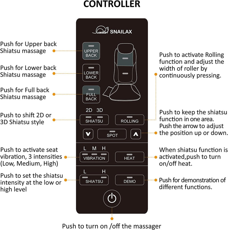 Snailax Back Massager with Heat, Shiatsu Massage Chair Pad for Back Pain, Rolling Kneading Massage Seat Cushion, Gifts for Women/Men, Stress Relax at Home Office