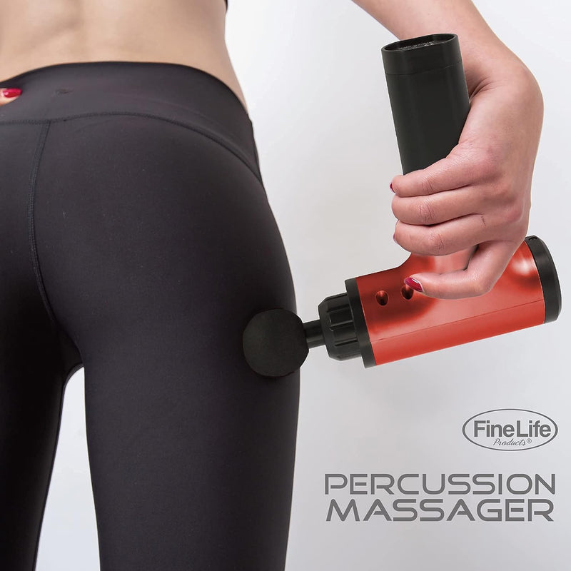 Deep Tissue Percussion Red Massager - Perfect for Muscle Recovery - Targeted Back Massager - Comes with 4 Different Attachment - Powerful Motor and Lasting Battery